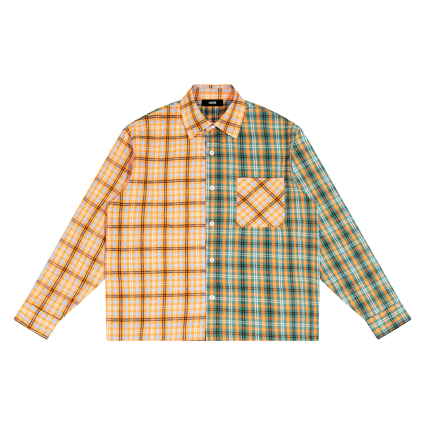 Oversized Plaid Color Block Shirt